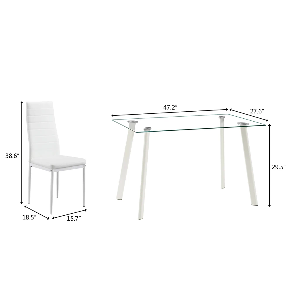 

(US) 5pcs(1pc Table And 4pcs Chairs) Dining Table Set Glass Metal Kitchen Room Furniture Suitable For Kitchens, Cafes And Homes
