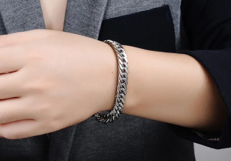 Модный браслет цепочка из нержавеющей стали в Кубинском стиле серебряного цвета