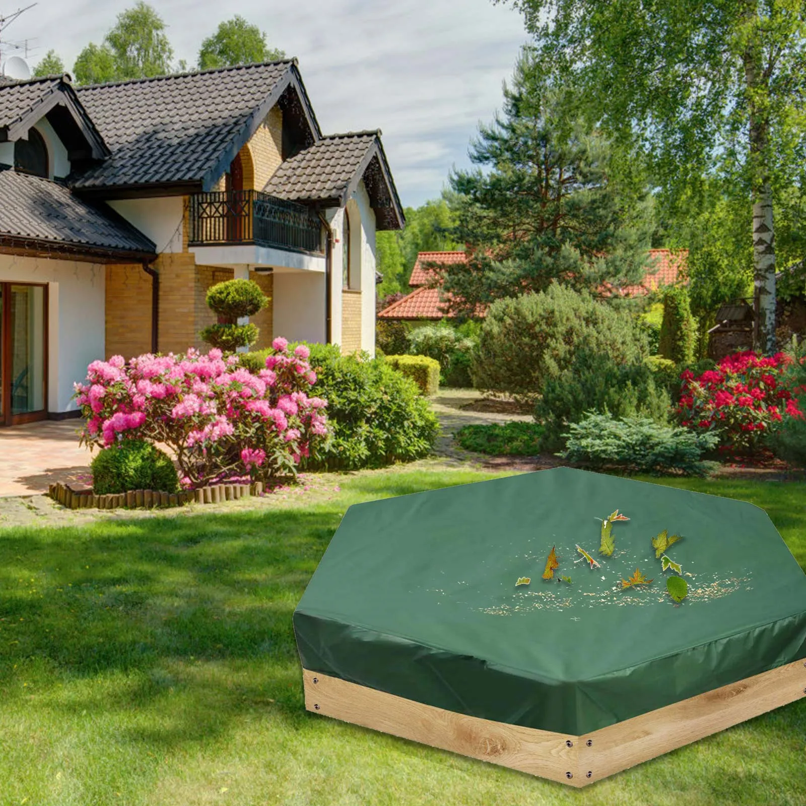 Чехол для бассейна зеленый шестигранный тканевый круглый коврик защита от дождя