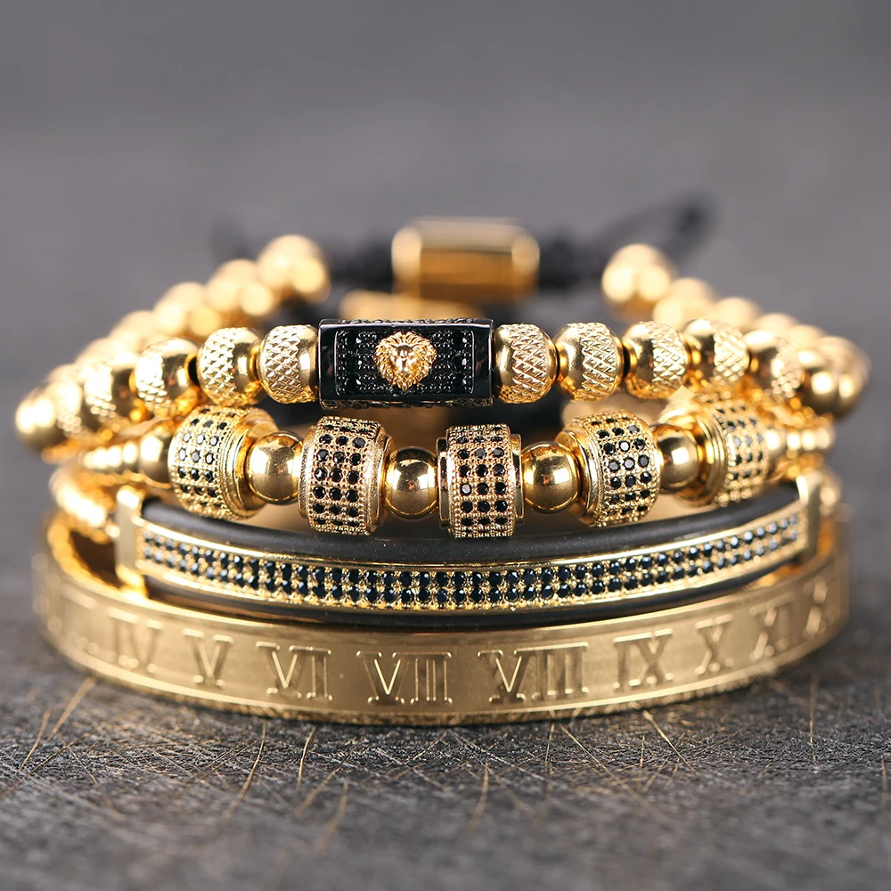 Роскошный золотой браслет Мужская Корона проложить CZ Циркон нержавеющая сталь