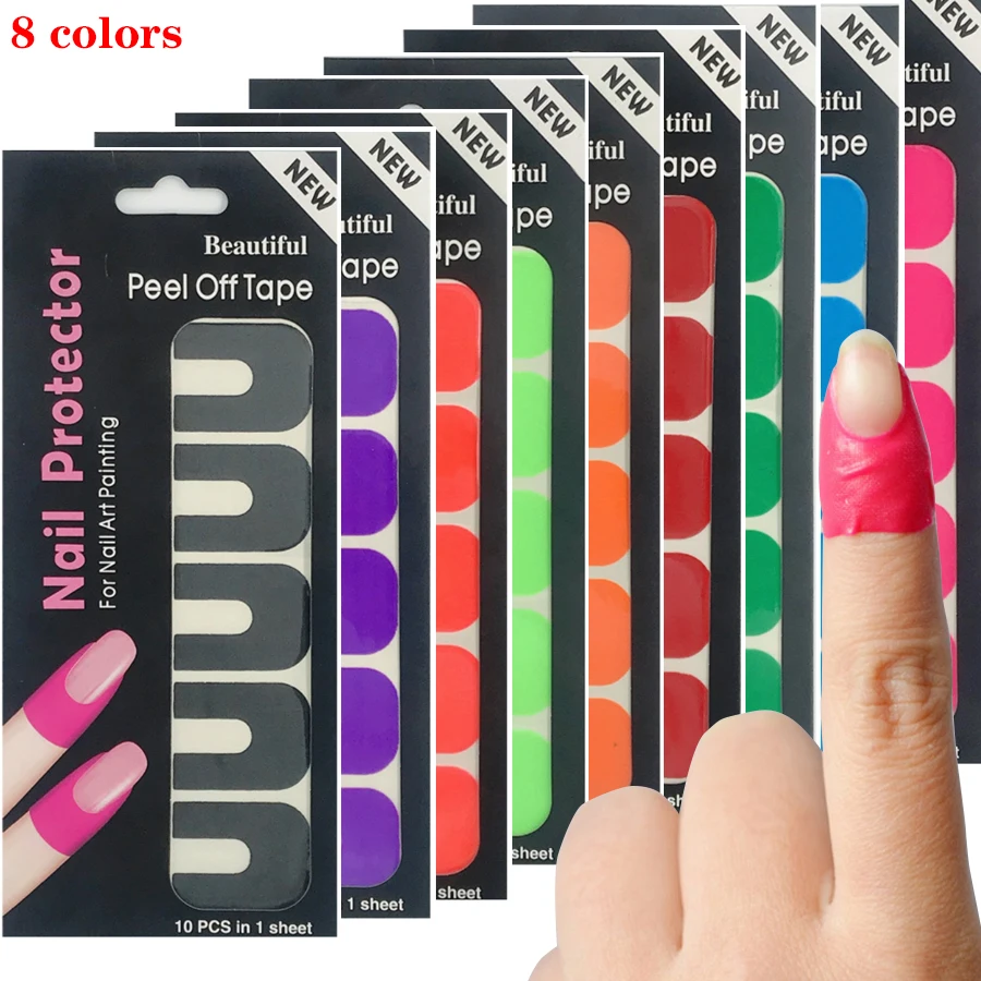 

10Pcs /Lot Sheet U-shape Spill-proof Anti-overflow Nail Polish Paint Varnish Peel Off Tape Finger Cover Nail Protector Stickers