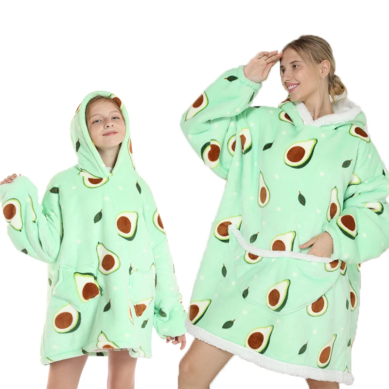 

Winter Sherpa Blanket Plush Fleece Family Matching Hoodie Girl Sweatshirt Avocado Homewear Oversized family matching outfits
