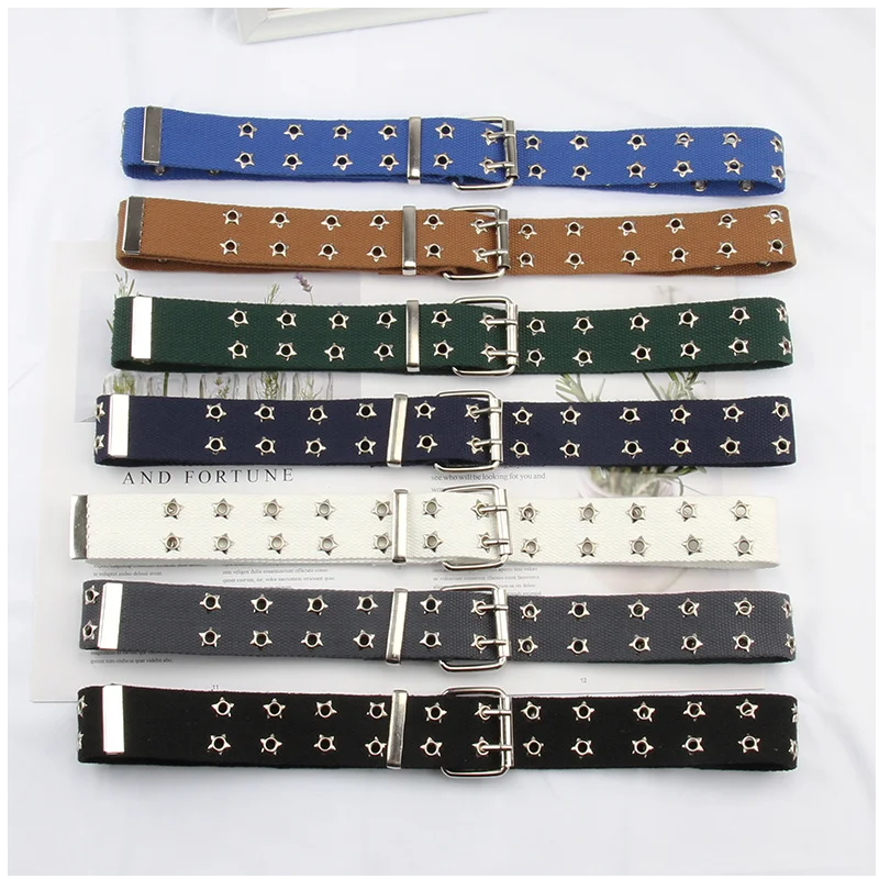 

Fashion Double Star Grommet Belt Canvas Belts for Women Jeans Punk Rock Corset Ceinture Femme Mens belts Tactical Strap
