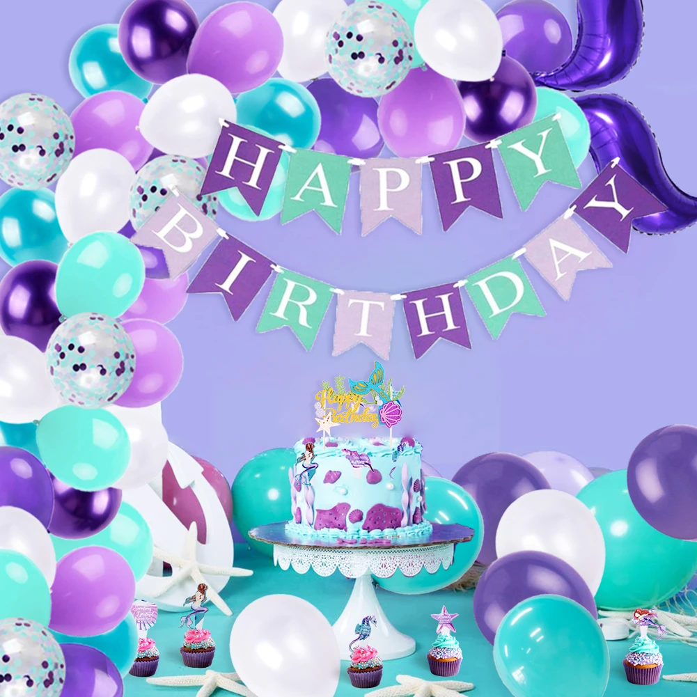 

Mermaid Balloon Garland Kit Mermaid Tail Arch Party Supplies With Purple Green Confetti Balloons For Birthday Party Decoration