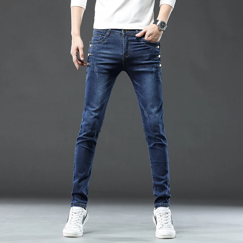 DIMI Man Fashion Mid-waist Jeans Spring Autumn New Mens Denim Jeans Straight Full Length Pants with High Elasticity Slim Pants