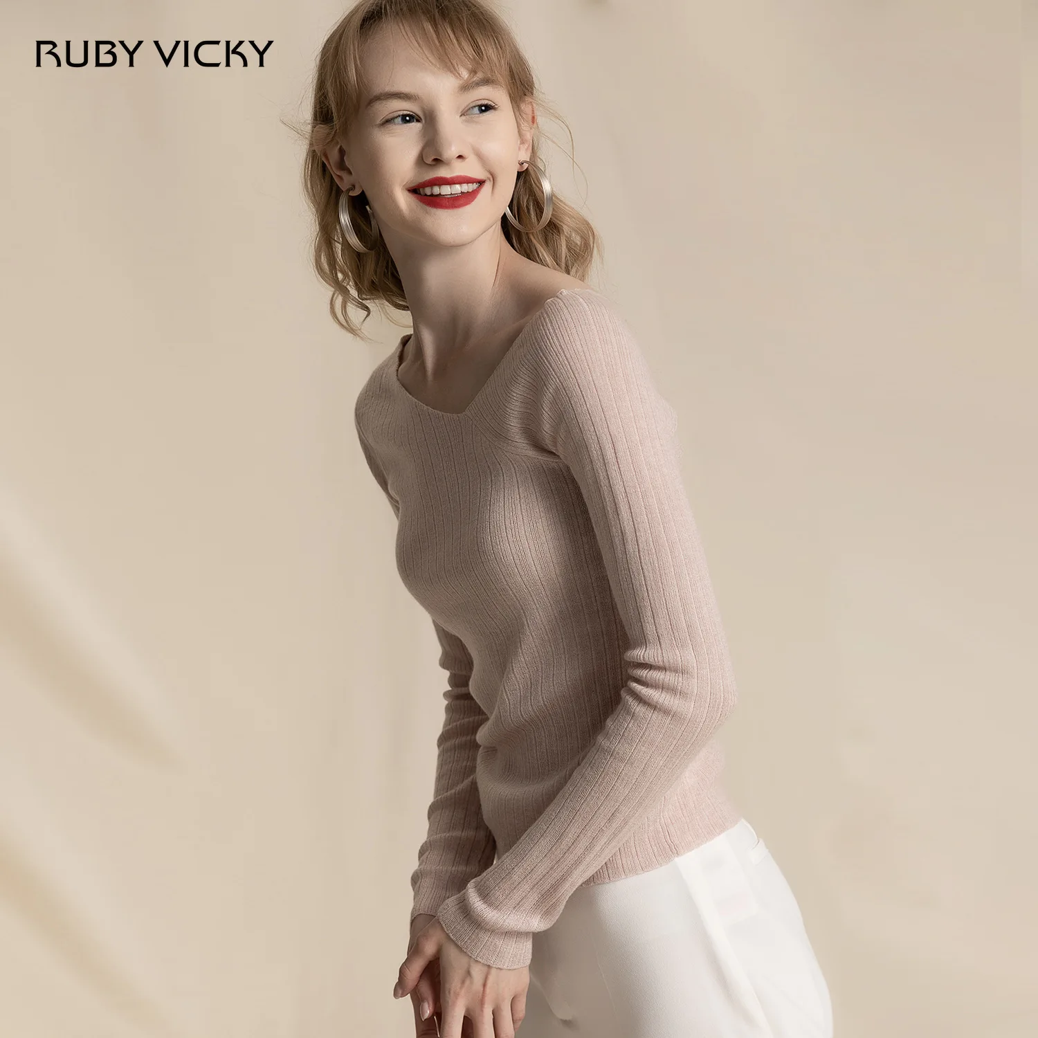 Женский Повседневный свитер Ruby Vicky Однотонный с диагональным плечом джемпер на