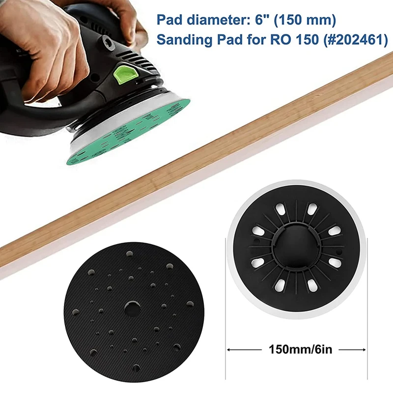 

6 inch 150mm Replacement Sanding Backing Pad Comes with 10 PCS Hook and Loop Sanding Discs for Festool 202461 RO 150