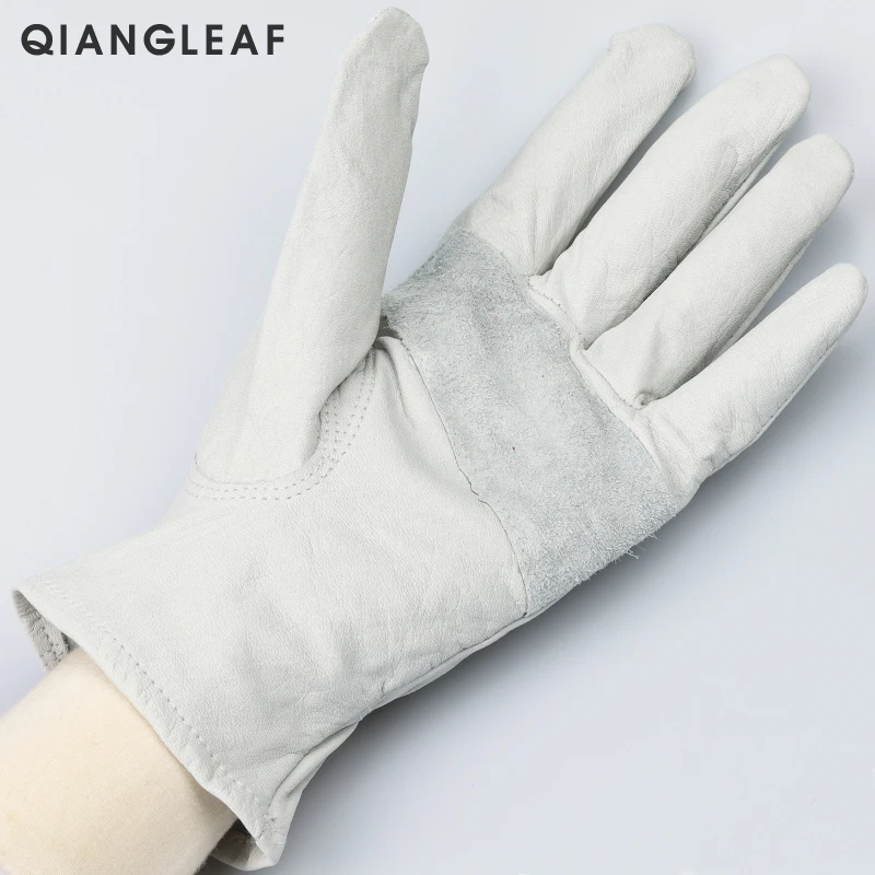 QIANGLEAF брендовые новые белые рабочие перчатки из воловьей кожи сварочные мужские