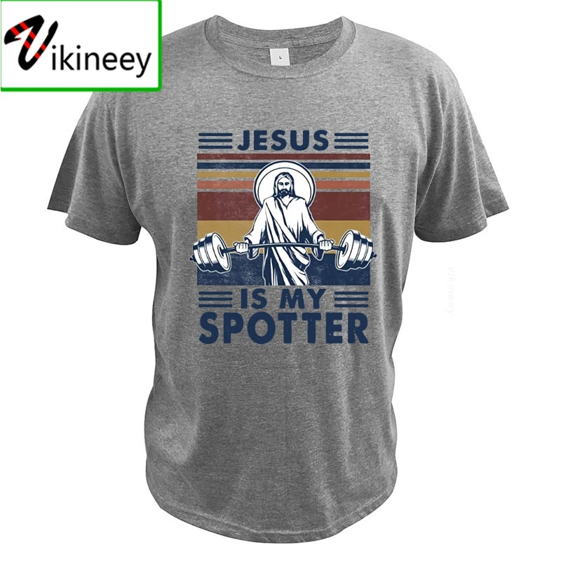 Футболка Jesus Is My Spotter забавная Винтажная футболка из 100% хлопка для тренировок в