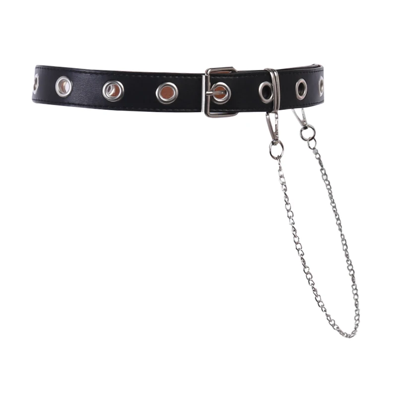 

New European Style Gothic Waist Belt Punk Style Women Fashion Accessories Dark Streetwear PU Leather Belt with Metal Chain