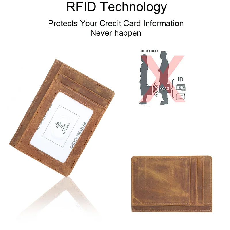 Держатель для кредитных карт из натуральной кожи Rfid мужской Тонкий