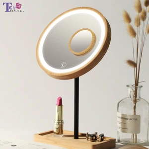 Wooden Desktop LED Makeup Mirror 3X Magnifying USB Charging Adjustable Bright Diffused Light Touch S in Pakistan