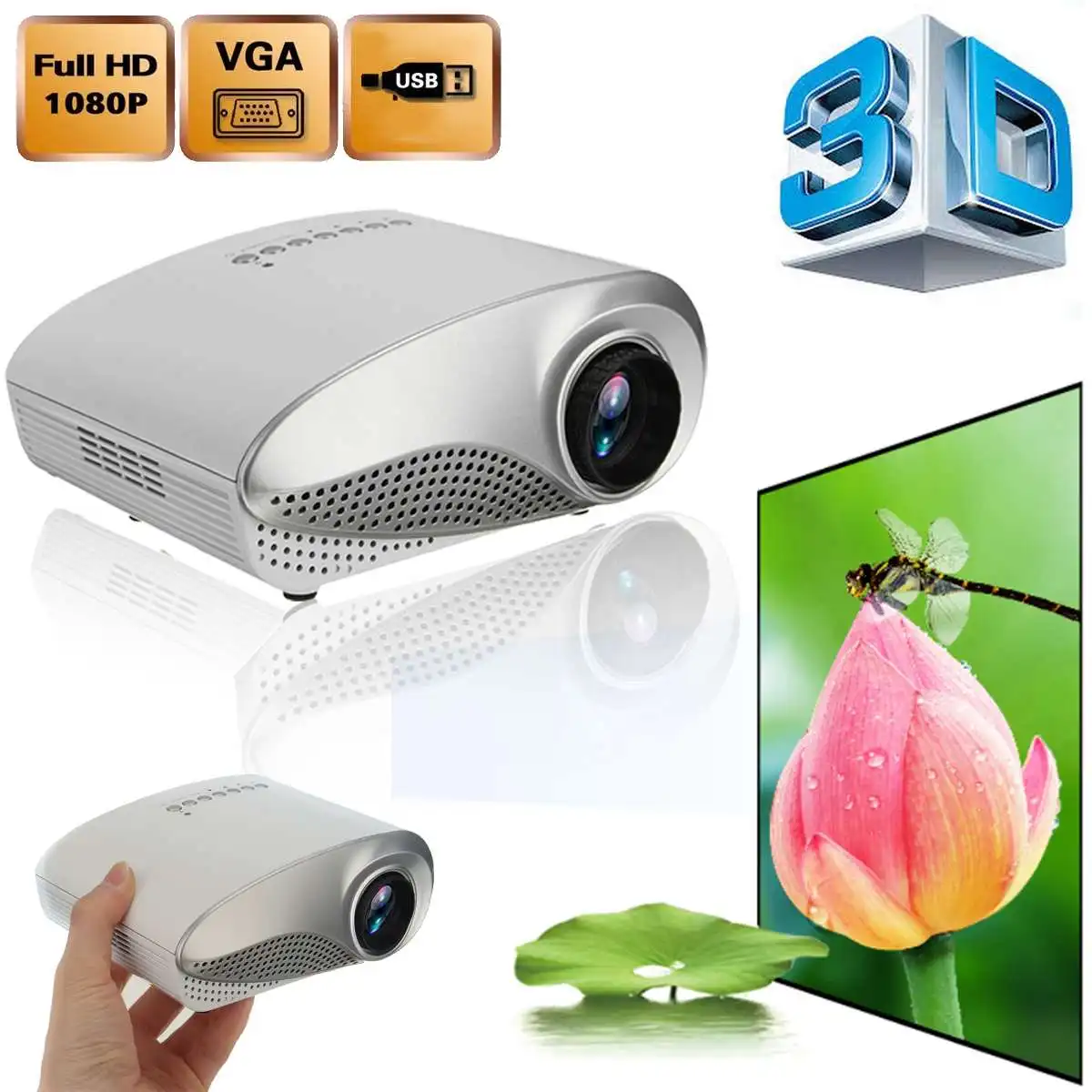 

New 1080P 3D Mini Projector Full HD Portable LED Projector Multimedia Home Theater USB VGA TV For Home Cinema 3D Beamer