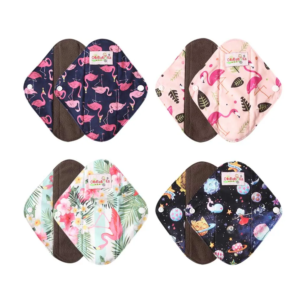 7 шт Фламинго Печатный моющийся санитарный прокладки Бамбук Хлопок