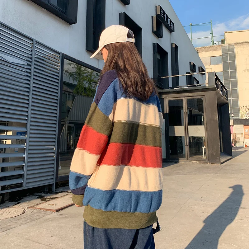 Liketkit Men Vintage Stipred Sweater for 2020 Spring Colorful Korean Couples Fashion Pullover Women Harajuku Clothes INS |