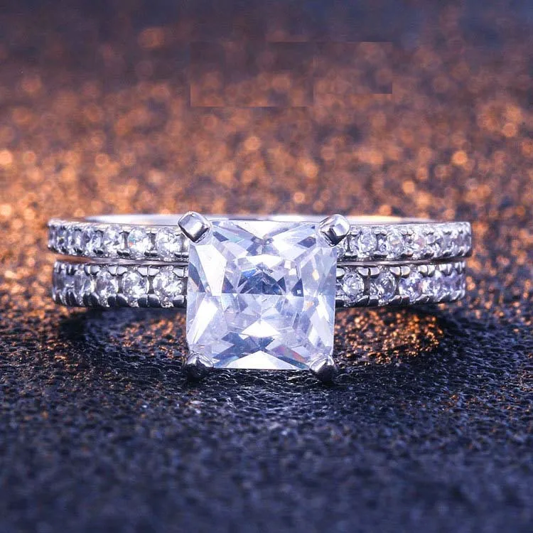 2 Pcs Wedding Ring Set Classic Jewelry Princess Cut AAA CZ 925 Sterling Silver Engagement Rings For Women | Украшения и