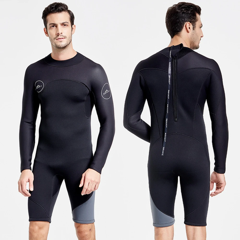 3MM Neoprene Wetsuit Men's One-Piece Long-Sleeved Scuba Wetsuit Surfing Sunscreen Warm Snorkeling Deep Diving Surfing Suit