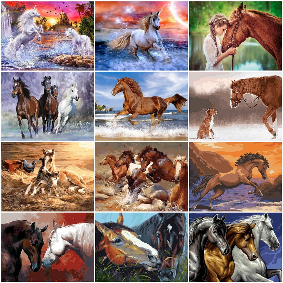 

AZQSD Paint By Number Canvas Painting Kits Animal DIY Unframe Home Decoration Coloring By Numbers Horse Handpainted Gift