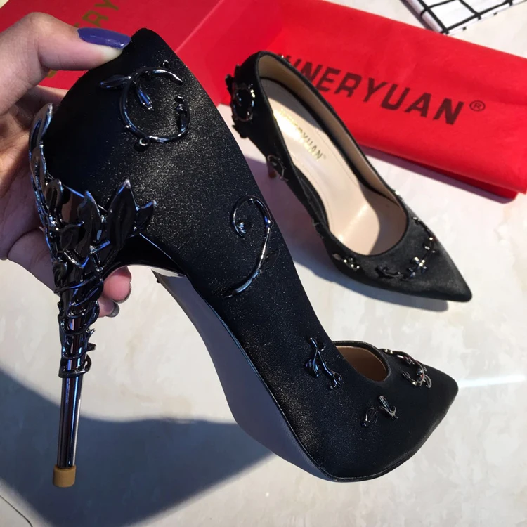 

Red Wedding Pumps Bride High Thin Heel Metal Pointed Toe Sexy Ladies Bling Bridal Slip on Women Shoes Dress Party High Heels