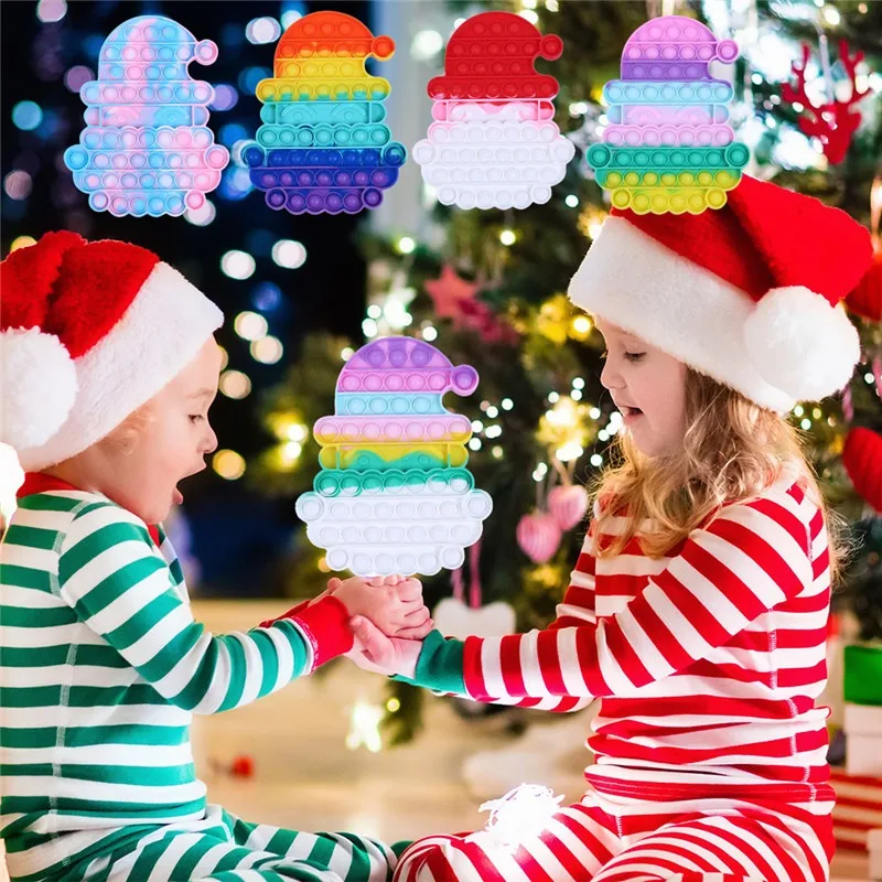

Rainbow Santa Claus Fidget Stress Relief Squeeze Toys for Kid Christmas Tree Squishy Sensory Anti Stress Bubble Fidget Toy