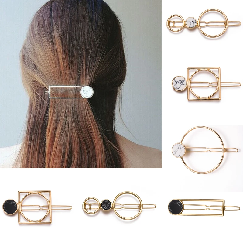 

Korean Style Women Hairpins Natural Stone Geometric Metal Hair Clips Barrettes for Girls Hairpin for Women Hair Accessories