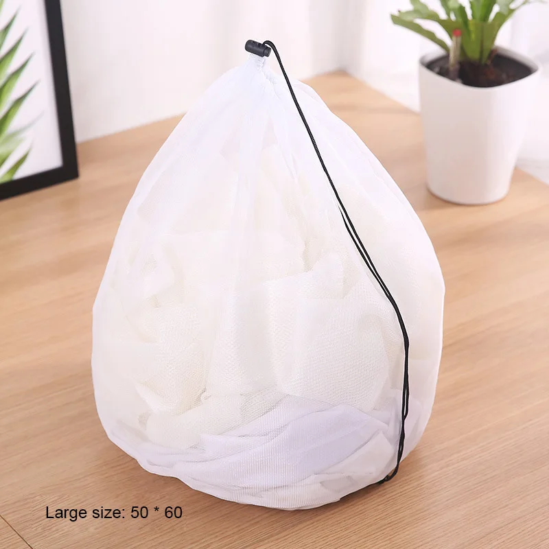

Drawstring Mesh Laundry Bag Nylon Washing Net Bag For Underwear Sock Washing Machines Pouch Clothes Bra Bags Organization