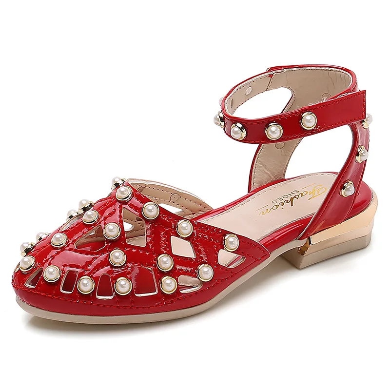 Girls Sandals 2020 Summer New Small High-heeled Children Kids Soft Bottom Hollow Pearl Student Princess Banquet Dance Show Shoes | Детская