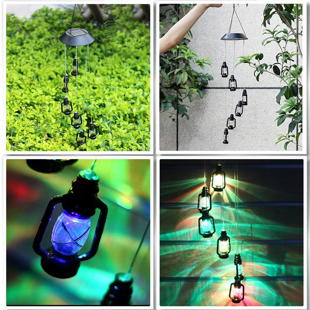 

Yard Garden Solar Wind Chime Energy Saving Decorative Light Vintage Waterproof Party Six Lantern Night Changing Color LED Bulb
