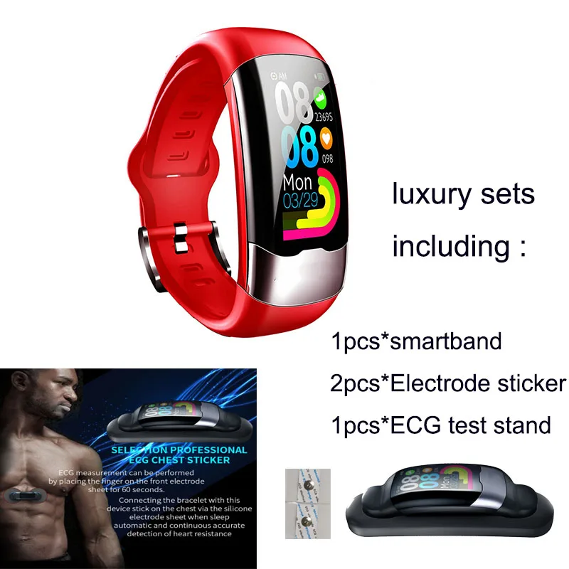 red luxury sets Прямая с фабрики лучшие продажи presice ЭКГ ppg смарт-браслет пульсометр фитнес-браслет Цветной фитнес-трекер - Цвет: red luxury sets