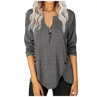 Женская зимняя футболка на молнии с длинным рукавом и V-образным вырезом