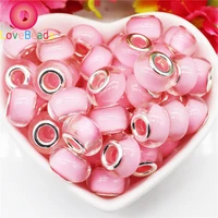 10 pcs clear cute pink color big hole silver plated beads dangle charm fit original pandora bracelet women jewelry making gift