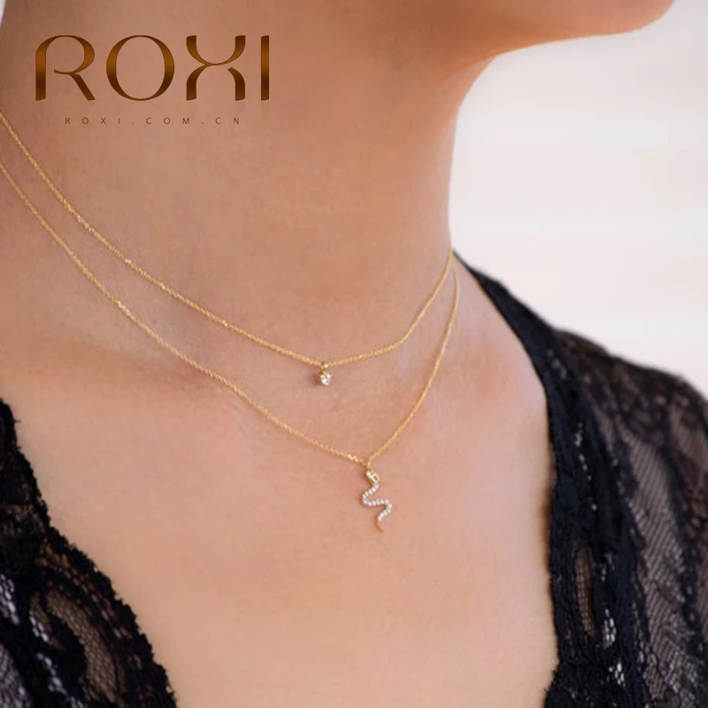 ROXI модное ожерелье с подвеской в виде змеи из золота 925 пробы серебряные ожерелья