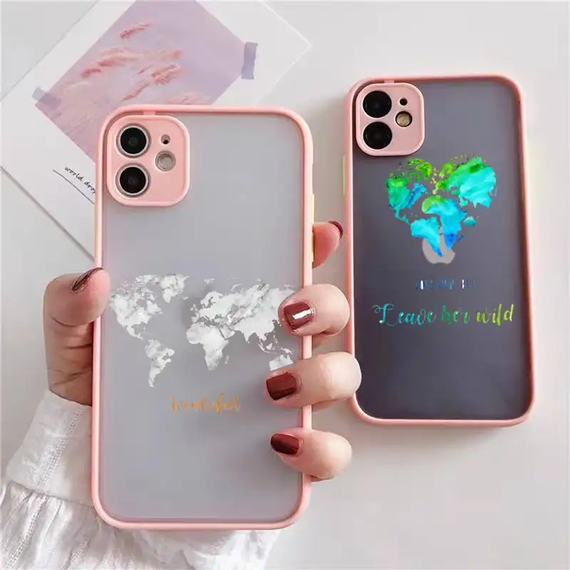 

World Map Travel Just Go Phone Case For iphone 13 12 11 xr xs x 7 8 pro max Light pink Soft TPU Silicone Clear Case Cover