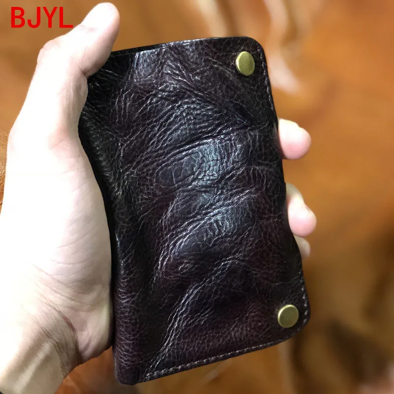 

Винтажный кожаный мини-кошелек, мужской короткий кошелек ручной работы, держатель для карт, складной кошелек, мужские тонкие маленькие коше...