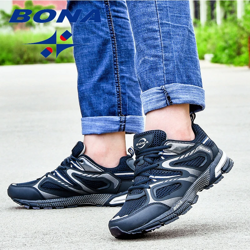 Кроссовки BONA мужские сетчатые со шнуровкой, дышащие повседневные спортивные туфли для бега и фитнеса, со шнуровкой, для улицы от AliExpress RU&CIS NEW