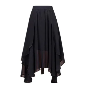 Ассиметричная юбка для девочек, размера плюс-6XL, 7XL, яркие цвета, длинные шифоновые юбки белого, черного, красного цветов, для вечеринок