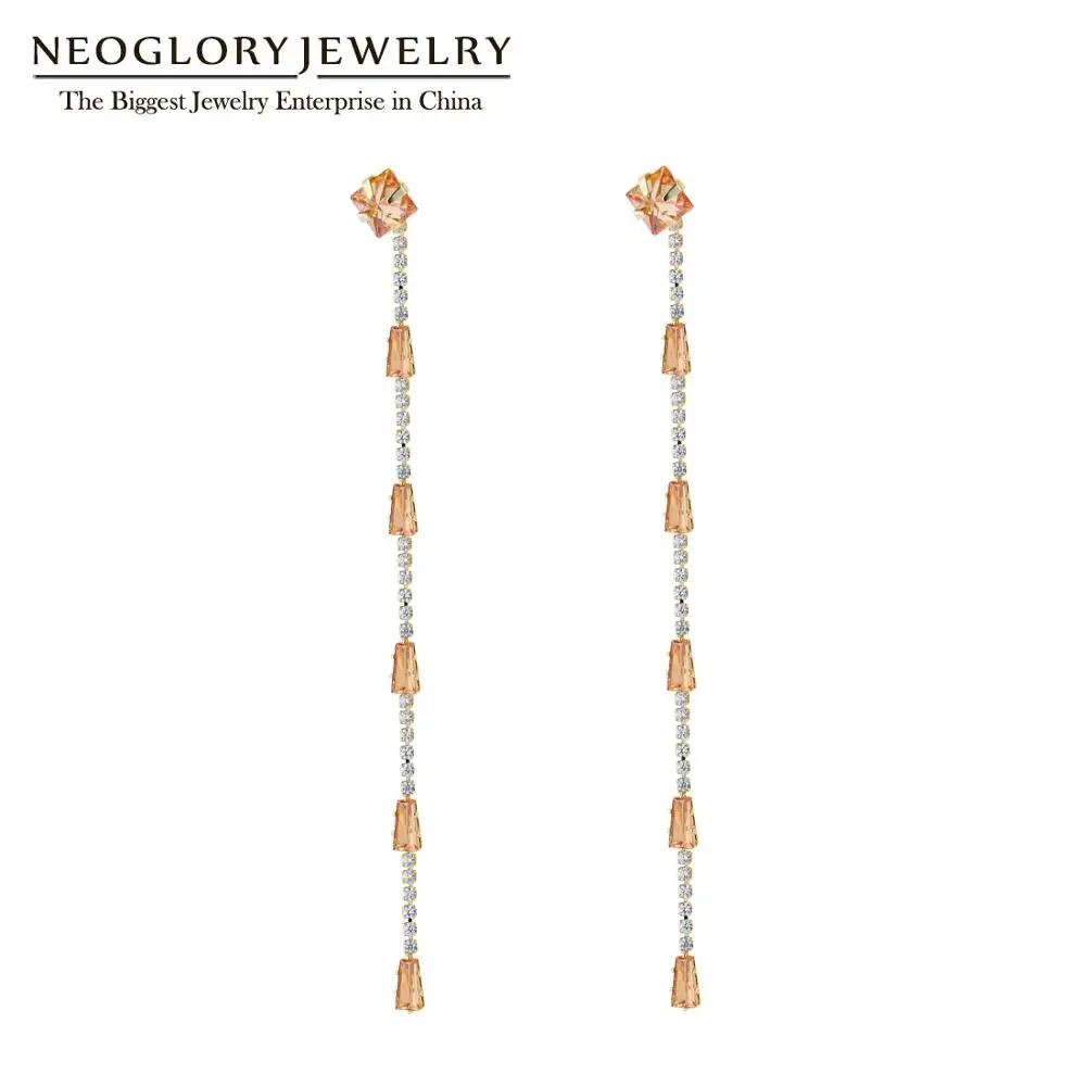 

Neoglory Korean Female Long Tassel Colourful Cubic Zircon Drop Earrings For Women2020Statement With High Quality