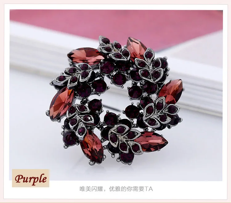 3.6 cm purple Morkopela, брошь с большим цветком и кристаллами для женщин, модная брошь на булавке, букет из горного хрусталя, броши и заколки на шарф, ювелирное изделие - Окраска металла: 3.6 cm purple