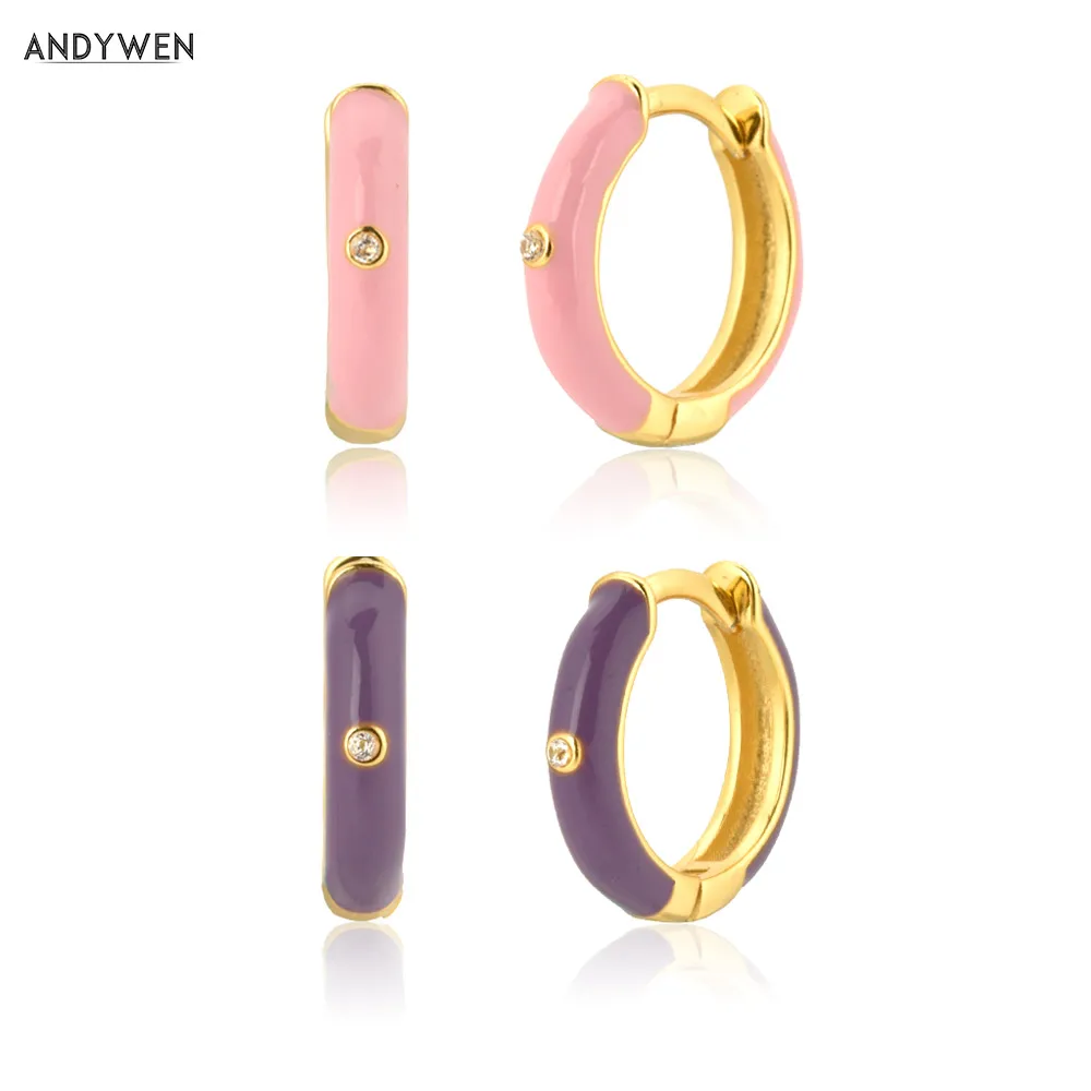 ANDYWEN 925 пробы серебряные европейские розовые фиолетовые Эмалированные кольца