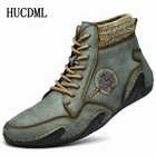 Мужские кожаные ботинки HUCDML, теплые ботинки ручной работы, уличные Нескользящие высокие повседневные ботинки, размер 39-48, для осени и зимы