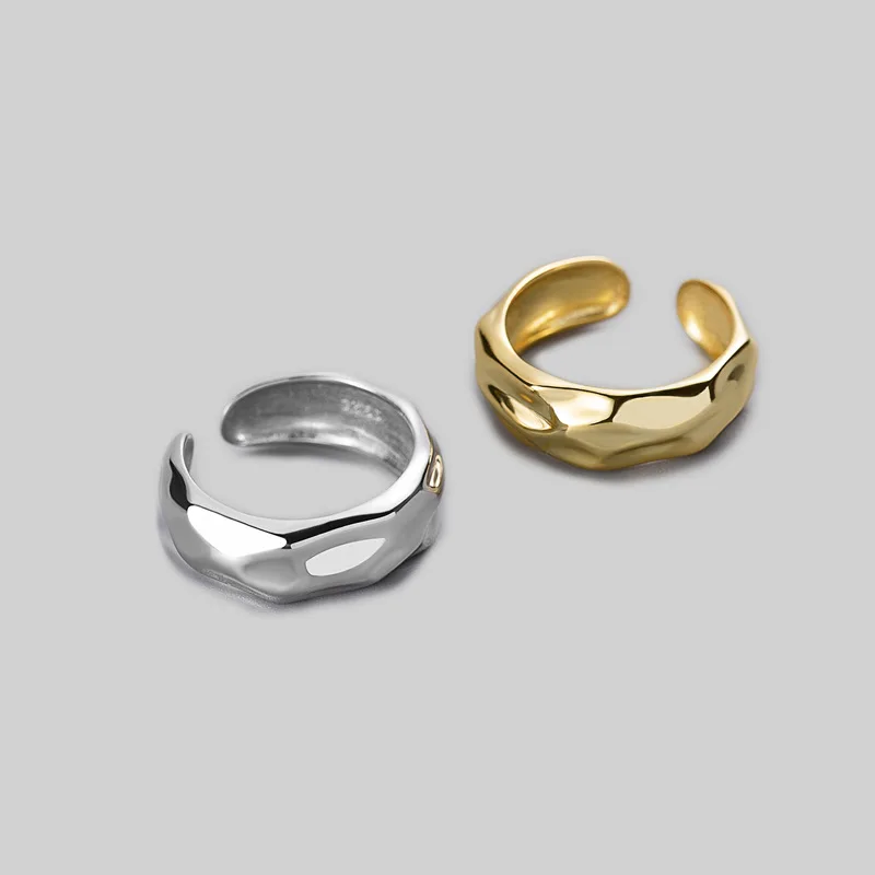 

YAOLOGE 925 Sterling Silver Korean Women's Fashion New Ring Irregular Concave Convex Smooth Geometric Jewelry Wholesale