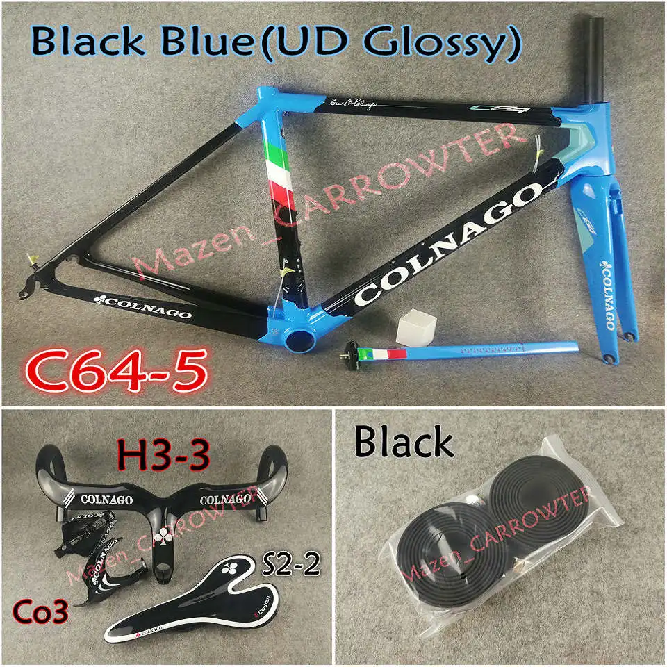Package 2 T1100 UD полностью глянцевый черный синий Colnago C64 карбоновая рама+ руль+ седло+ клетки для бутылок+ 50 мм карбоновые колеса Novatec A271 ступицы - Цвет: Package 2