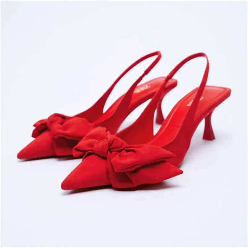 

ZAR 2021 Summer New Black Fashion Pointed Toe Sandals Sexy Bow Outer Wear Party Wedding Sandals Women Chaussure Femme Hot