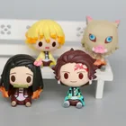 4 шт.компл. Demon Slayer, фигурки, игрушки Q версия сидя Kimetsu no Yaiba Nezuko Tanjirou Zenitsu, 4,5 см