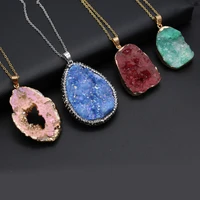 natural stone irregular shape fashion agate crystal bud necklace diy necklace 40x30x6mm 50x30x6mm