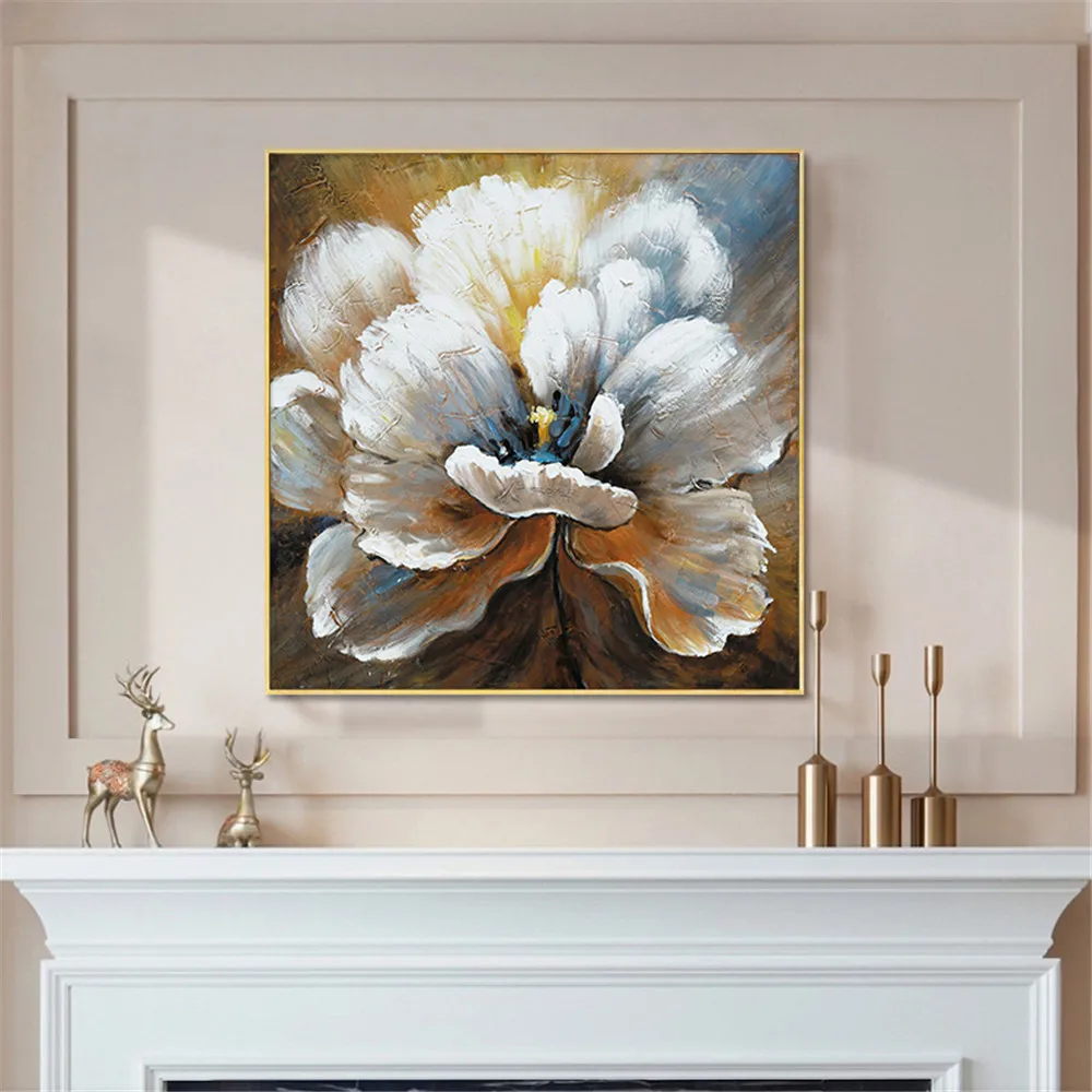 

Abstract Flower Painting Wall Art Hand Painted Oil Painting On Canvas Handmade White Flower Painting Art For Modern Home Decor