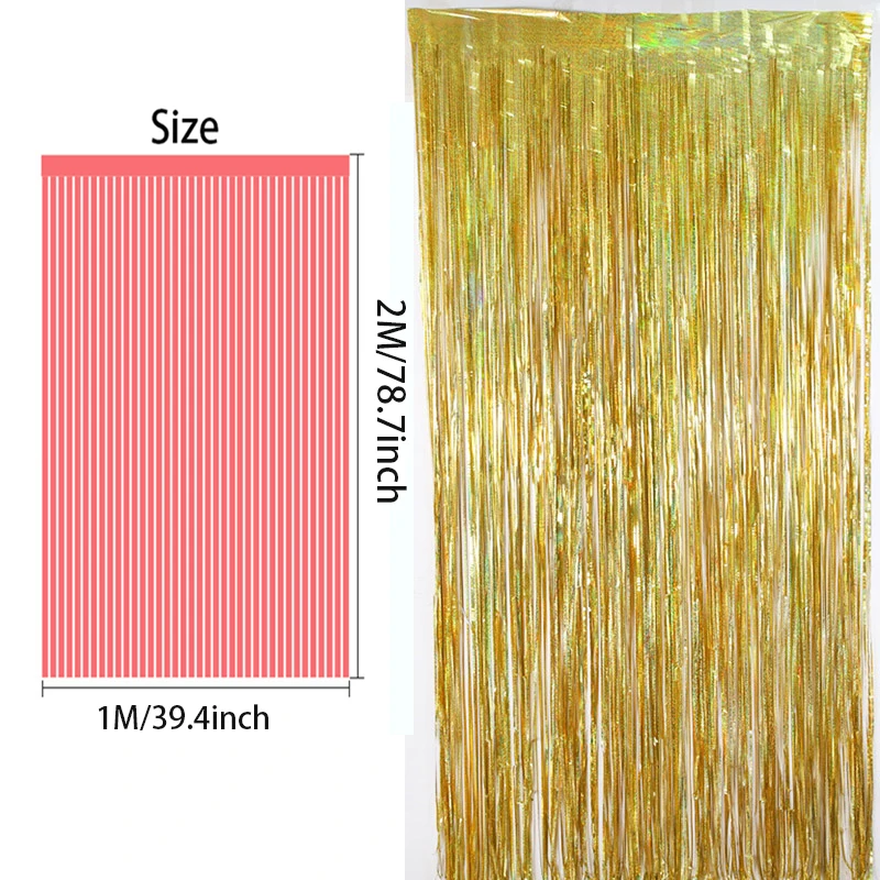 

2 Meters Metallic Foil Fringe Shimmer Backdrop Wedding Party Wall Decoration Bride To Be Baby Shower Birthday Tinsel Glitter Cu