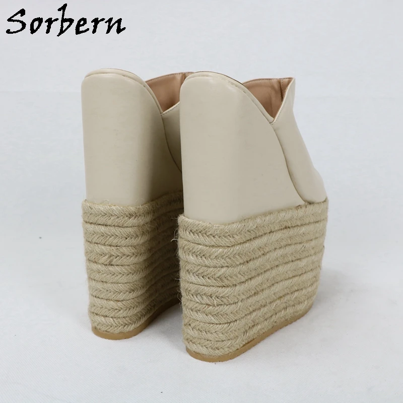 Sorbern Cream Women Sandals Slip On Rope Platform Wedges High Heel Open Toe Custom 15-30Cm Extreme Shoes For | Обувь