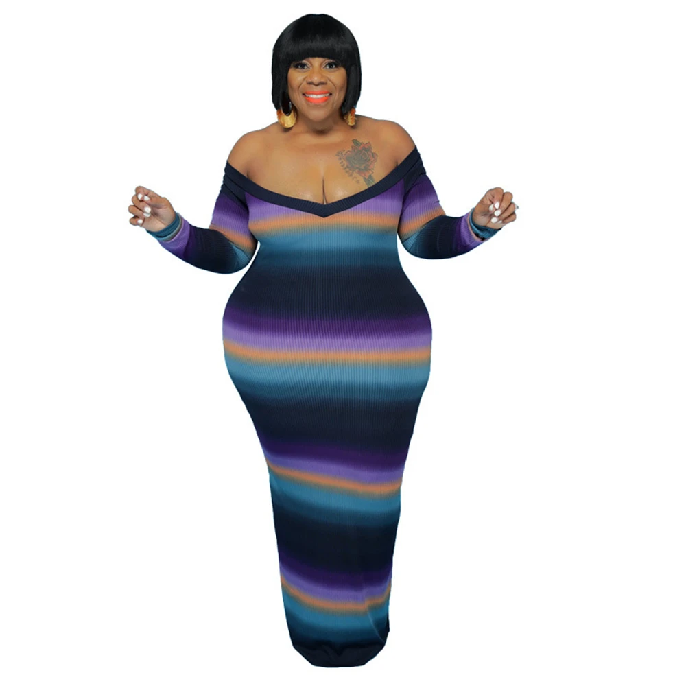 

Plus Size Clothing for Women Dress Fashion Sexy Off Shoulder Striped Maxi Dresses Long Party Club Dresses Vestidos de Fiesta 5XL