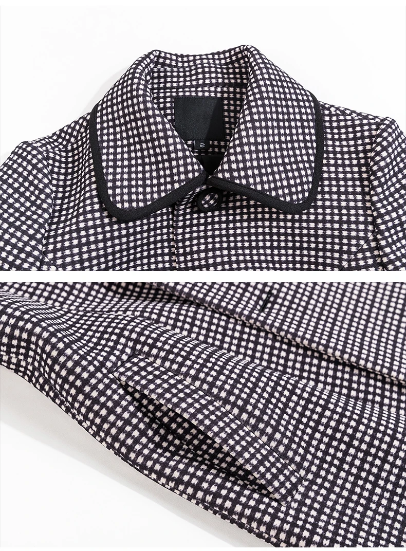 

New Fashion Autumn Winter Blazer Dress Women Vintage Plaid Elegant Long Jacket Slim Houndstooth Coat Office Ladies Plus Size
